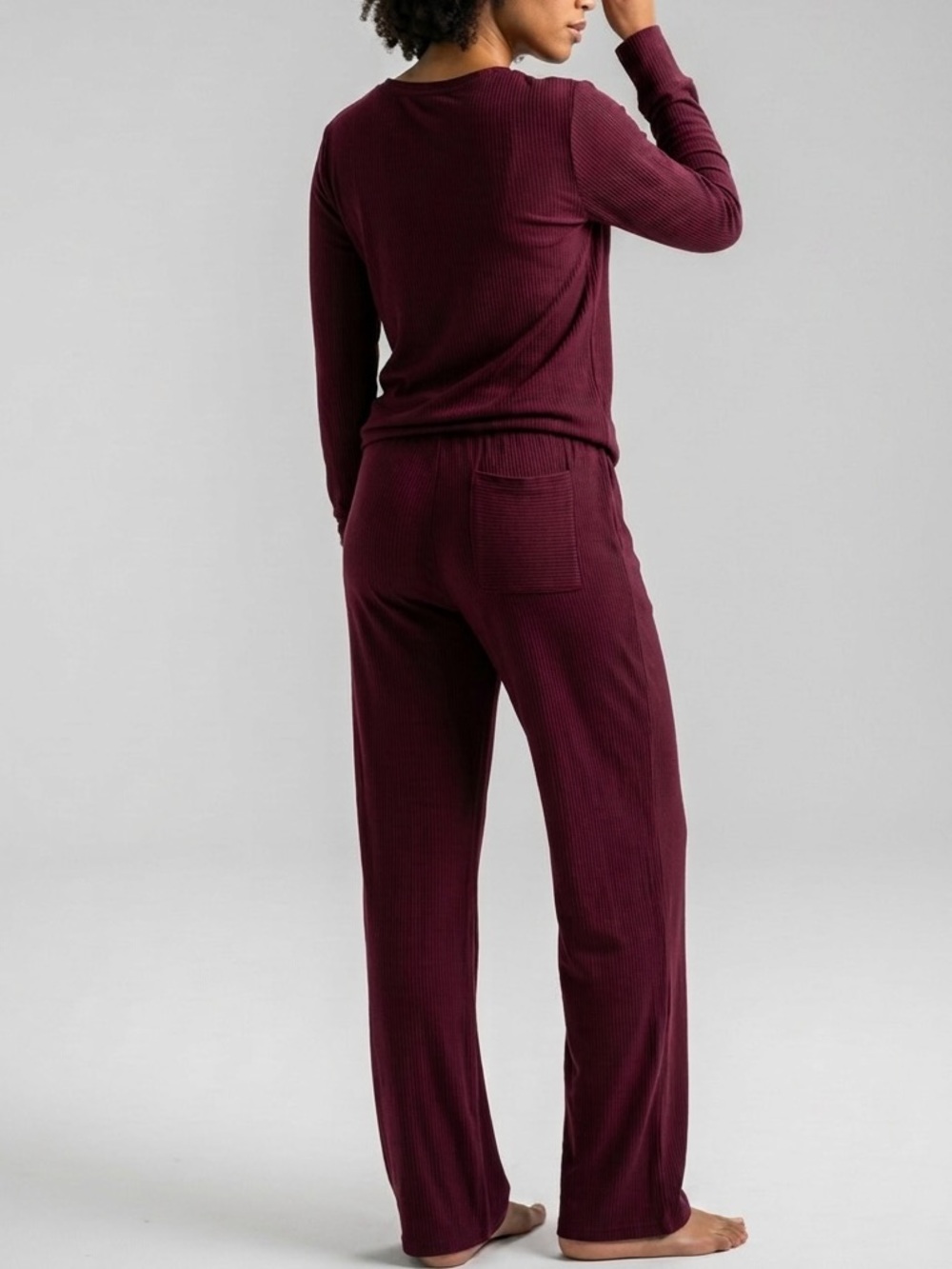 EUC Tommy John Burgundy Ribbed Lounge Set Small Medium Pajama Matching Set